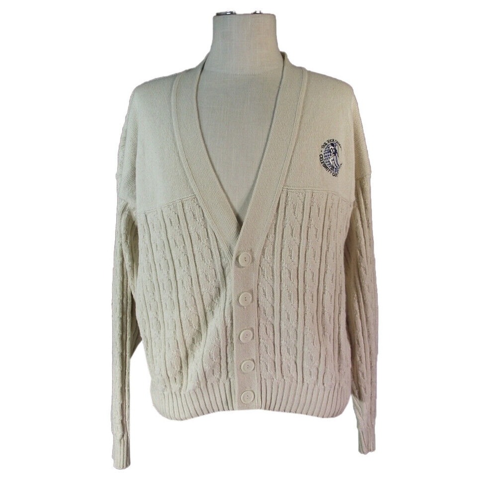 Magic Threads Cardigan Men XL Beige Rick Dempsey Vintage Cable Knit Cotton